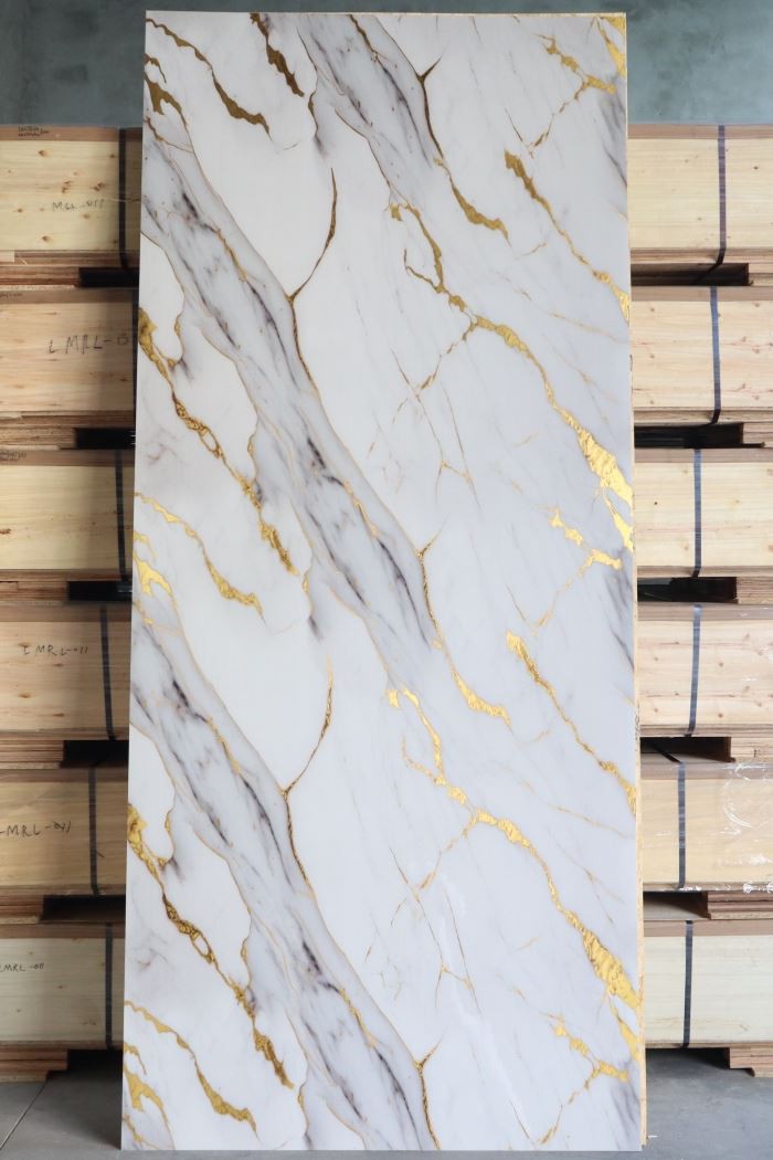 Декоративен PVC стенен панел с висок гланц, мраморен лист